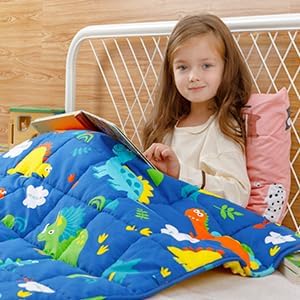 Sivio Weighted Blanket,Cotton and Minky Fleece Throw Blanket with Beads, Reversible Heavy Blanket, 7lbs 41x60 Inch, Blue Dinosaur