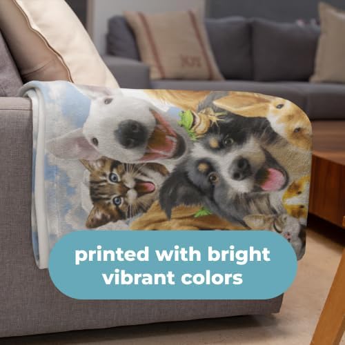 Dawhud Direct 50x60-Inch Backyard Pals Dogs and Cats Blanket - Soft Plush Animal Print Blanket for Adults and Kids - Soft and Cozy for Bed, Couch, or Travel - Thoughtful Gift for Animal Lovers