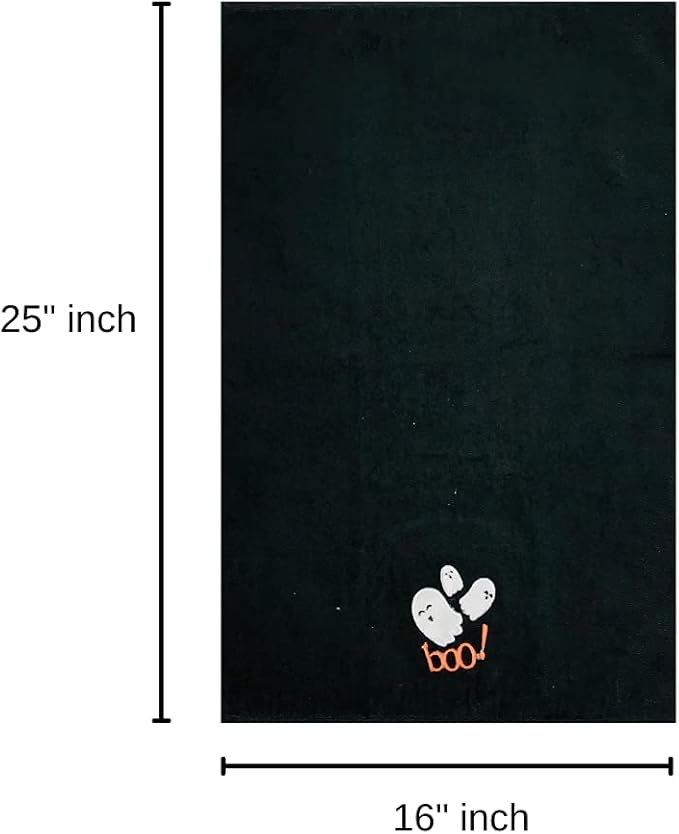 Halloween Bathroom Hand Towels Set of 2 – Cute Boo Ghost Design on Black Cotton - Decorative Bath or Kitchen Holiday Home Décor