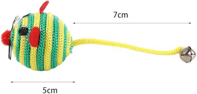 Leadigol 4PCS Cat Toy Mice,Hand Knitted Rainbow Cat Toys Balls,Pet Accessories Nylon Rope Pet Supplies Interactive Kitten for Small Cat Pet Training Toy Sound Cat Throw Toys