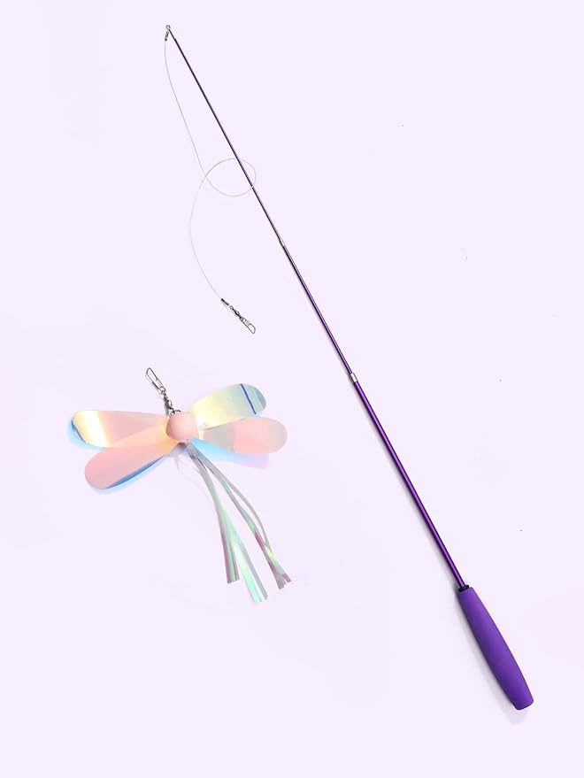 QWINEE 1pc Dragonfly Cat Teaser Wand Toys Interactive Cat Toy for Indoor Cats Kitty Kitten Purple One Size