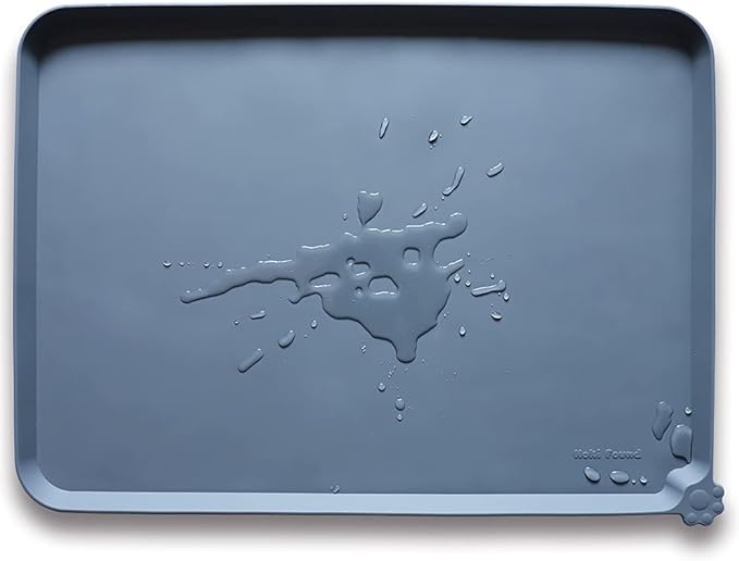 Hoki Found X-Large Silicone Pet Food Mats Tray - Non Slip Pet Dog Cat Bowl Mats Placemat - Dog Pet Cat Feeding Mat - Waterproof Dog Cat Food Mats -Pet Water Mats for Carpet -Gray-1