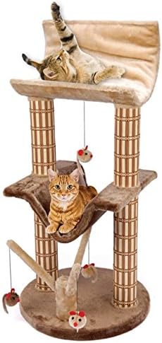 PENN-PLAX Two Story Cat Tree – Decorative, Multileveled, and Playful – Includes Soft Plush Perches, Bamboo Scratching Posts, and Mouse Toys – 42” Height