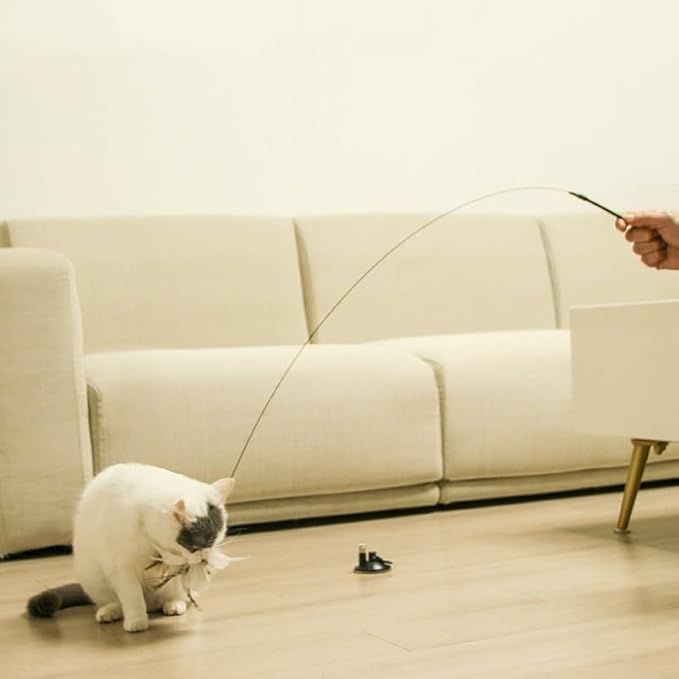 Powerful Suction Cup Handheld Teaser Wand Toy, Cat Feather Toys Interactive Cats - with Bell for Kitty Kitten Scratching Exercise Indoor