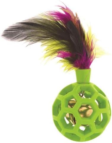 JW Pet Cataction Feather Ball with Bell, Cat Toy, Green, 1 Count (Pack of 1) (71059)