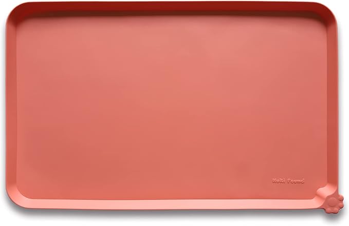 Hoki Found L Silicone Pet Food Mats Tray - Non Slip Pet Dog Cat Bowl Mats Placemat - Dog Pet Cat Feeding Mat - Waterproof Dog Cat Food Mats -Pet Water Mats for Carpet -Burnt Coral