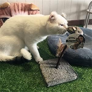 OWLFAVO Mouse and Feather Interactive Motion Cat Toy, 3 in 1 Fun Swing Spring Teaser with Squeak Sound, Light Up Eyes, Soft Natural Feather for Exercise, Fur Mice Pet Game for Cats and Kitten