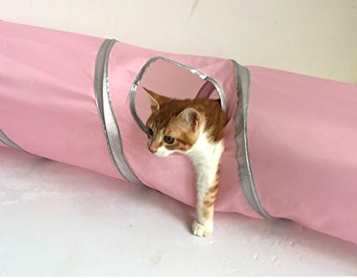 2 Way Cat Tunnel Pet Play Tube - Collapsible Tunnel for Small Pet/Cat/Kitty/Doggy/Rabbit (Pink)
