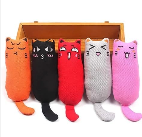 Catnip Filled Cartoon Mice Cat Teething Chew Toys, Set of 5, Bite Resistant