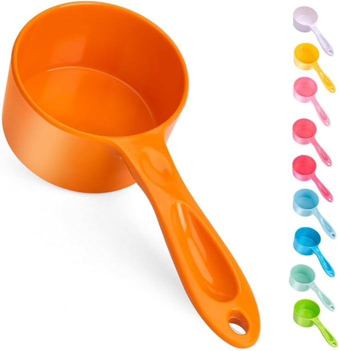 SUPERDESIGN 1/2 Cup Dog Food Scoop for Container Melamine Measuring Scoop for Dogs Cats Birds and Rabbits Pet Food Feeding Scoop Dishwasher Safe - Orange