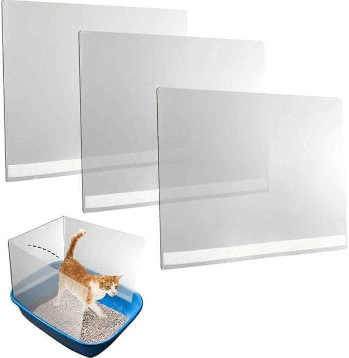 3 Pack Large Size Cat Litter Box Pee Shields, Easy Cleaning Frosted High Side Litter Box Splash Guard Cat Pee Shields for Open Top Litter Pan