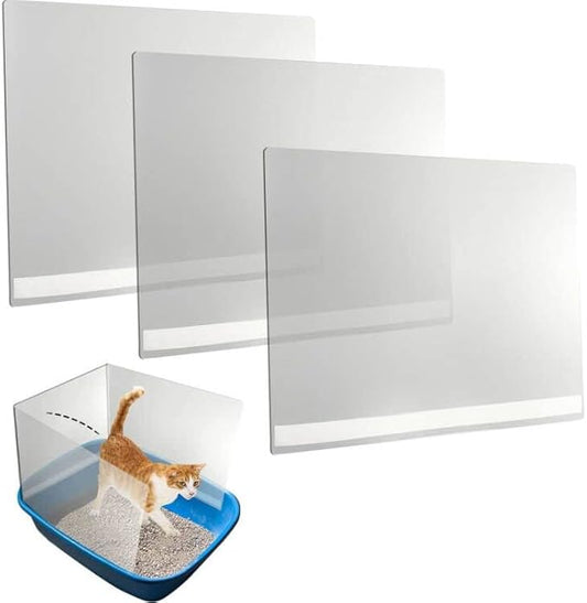 3 Pack Large Size Cat Litter Box Pee Shields, Easy Cleaning Frosted High Side Litter Box Splash Guard Cat Pee Shields for Open Top Litter Pan