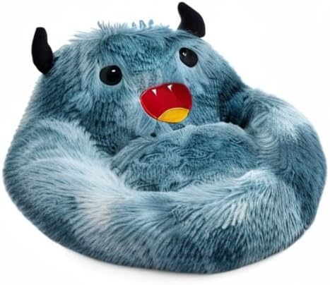 Hollypet Self-Warming Donut Pet Bed Luxury Cozy Nest Monster Sleeping Bed Round Faux Fur Bed for Cats, Blue