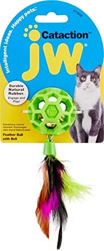 JW Pet Cataction Feather Ball with Bell, Cat Toy, Green, 1 Count (Pack of 1) (71059)
