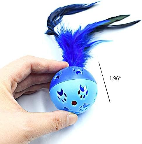 BeeSpring Cat Balls Interactive Cat Toy Cat Feather Balls with Loud Bell Inside (2Pcs - Red, Blue)