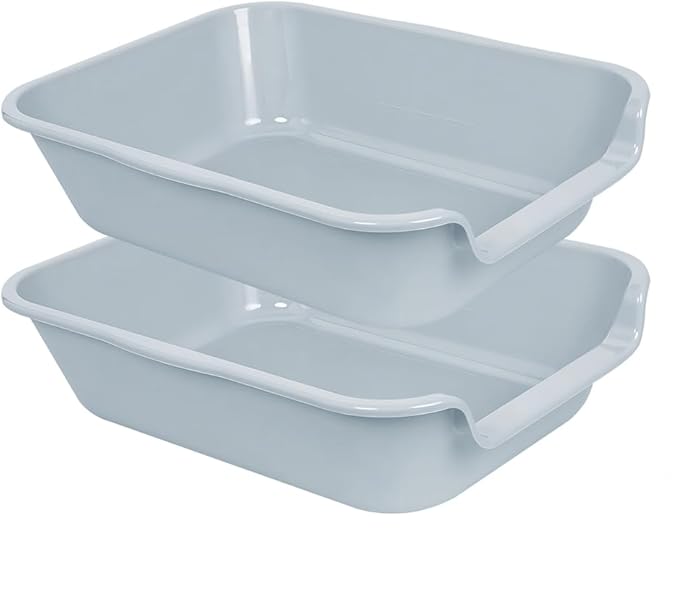 2 Pack Extra Large Dog Litter Box Pan Tray (ABS Material), Low Entry Jumbo Senior Litter Boxes for Multiple Kitten Big Cats, Pet Safe Indoor Dog Potty (Light Gray, 20" L x 15" W)