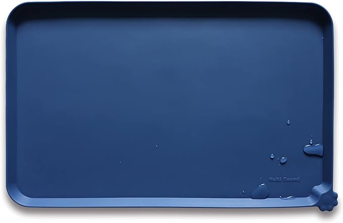 Hoki Found X-Large Silicone Pet Food Mats Tray - Non Slip Pet Dog Cat Bowl Mats Placemat - Dog Pet Cat Feeding Mat - Waterproof Dog Cat Food Mats -Pet Water Mats for Carpet -Indigo Ink
