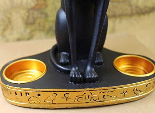 Ancient Egypt Egyptian Bastet Cat Goddess Statue Collectible Figurine Bastet Cat Sculpture with 2 Tea Light Candle Holder (Cat Statue with Candle Holder)