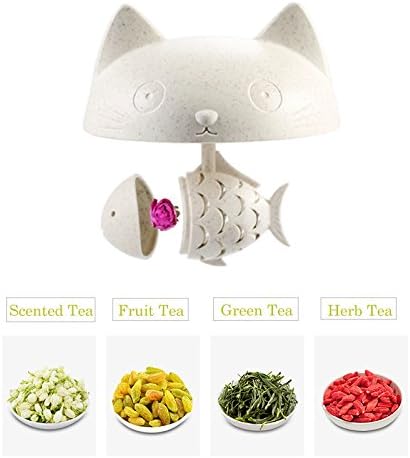 BigNoseDeer Cat Tea Cup Cute Mug Glass Pot with Fish Infuser for Loose Leaf Tea (White 8oz)