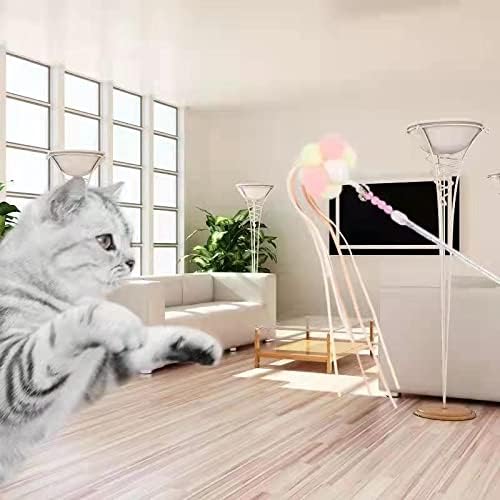 Interactive Cat Toys,Fairy Cat Funny Stick with Ribbons Balls & Bells for Cats Exercise Playing,Cat Wand,Toys for Indoor Cats (Grey)