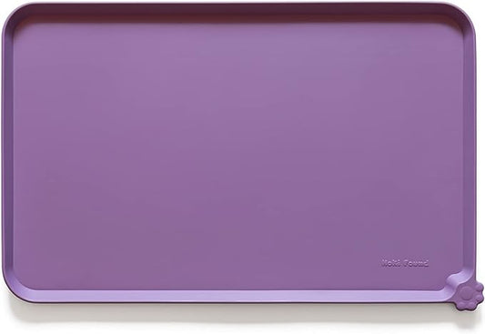 Hoki Found Large Silicone Pet Food Mats Tray with Higher Lips - Non Slip Pet Dog Cat Bowl Mats Placemat - Dog Pet Cat Feeding Mat - Waterproof Dog Cat Food Mats -Pet Water Mats for Floors -Amethyst