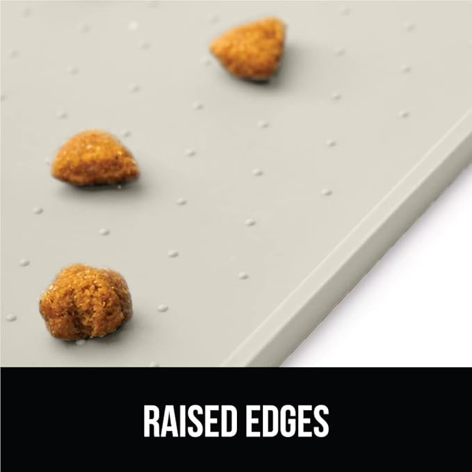 Gorilla Grip 100% Waterproof Raised Edge BPA Free Silicone Pet Feeding Mat, Dog Cat Food Mats Contain Spills Protects Floors, Placemats for Cats and Dogs Water Bowl, Pets Accessories 23x15 Cream