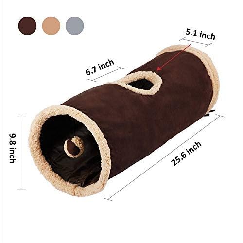 ALL FOR PAWS Cat Toys Cat Tunnel and Cat Cube Collapsible Kitten Indoor Toys Crinkle Cat Tunnel Cat Toys (Lambswool),You Will Receive Either a Brown or Gray or tan Toy