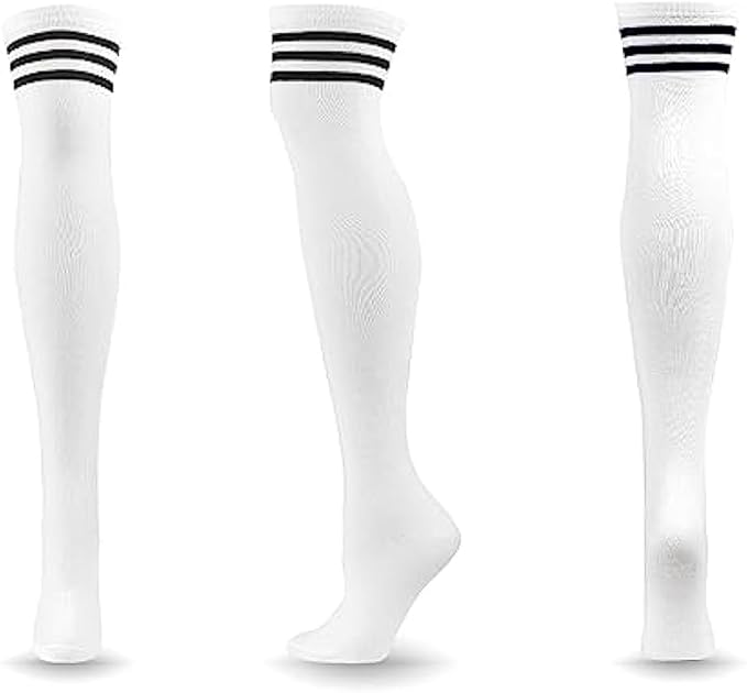 ATHX 6 Pairs Women's High Thigh Socks Striped Over Knee Stocking Leg Warmer High Socks for Daily Wear and Cosplay