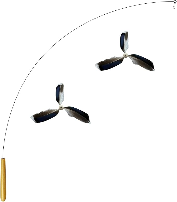 Spinning Feather Propeller Cat Toy with 35.5 Inch Cat Wand and 2PCS Natural Feather Refill, Interactive Cat Toys for Indoor Cats