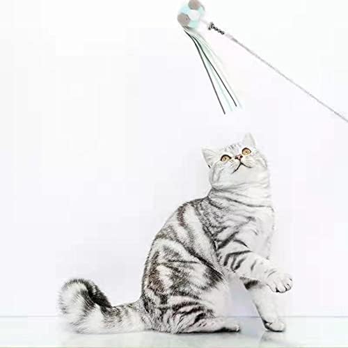 Interactive Cat Toys,Fairy Cat Funny Stick with Ribbons Balls & Bells for Cats Exercise Playing,Cat Wand,Toys for Indoor Cats (Yellow)