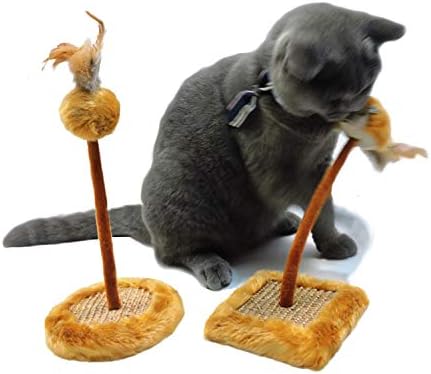 OWLFAVO Mouse with Feather Interactive Motion Cat Toy, 2 in 1 Fun Swing Spring Teaser with Squeak Sound, Soft Natural Feather for Exercise, Fur Mice Pet Game for Cats and Kitten