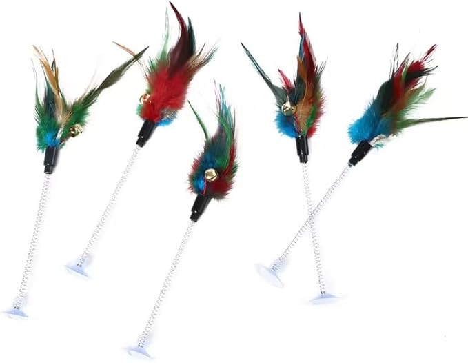 JJLFresheners 1Pc Random Color Cat Feather Stick Spring Suction Cup Pet Teaser Funny Interactive Wand Cat for Indoor Cats Interactive Mouse Cat Feather