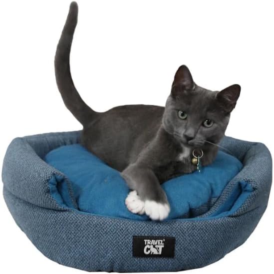 Travel Cat Meowbile Indoor Cat House - 25x18x17 inches Premium Convertible and Durable Hideaway Cat Bed and Cave (Blue, Medium)