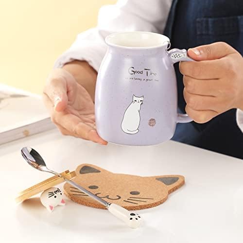 BigNoseDeer 2Pcs Kawaii Cat Mug Cute Tea Cup with Infuser Ceramic Coffee Mugs Cute Cool Preppy Stuff Gifts for Women Cat Gifts for Cat lovers13oz…