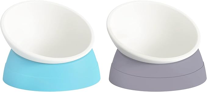 2Pcs Cat Bowls Elevated Cat Food Bowl Adjustable Cat Dish Anti-Slip and Anti-Noise Raised Cat Bowl Protecting Pet’s Spine Thickened Plastic Bowl Suitable for Indoor Cats, 17 Oz