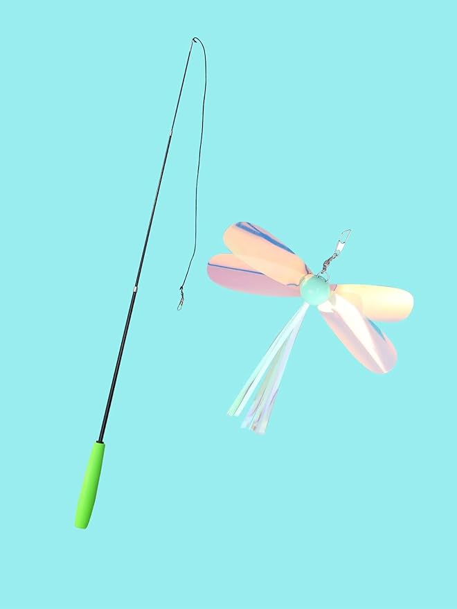 QWINEE 1pc Dragonfly Cat Teaser Wand Toys Interactive Cat Toy for Indoor Cats Kitty Kitten Green One Size