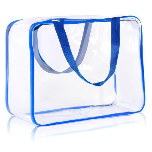 4Pcs Crystal Clear PVC Travel Toiletry Bag Kit for Women Men, Waterproof Vinyl Packing Organizer Storage Bags with Zipper Handle Straps, Cosmetic Pouch Carry on Airport Airline Compliant Bag Handbag
