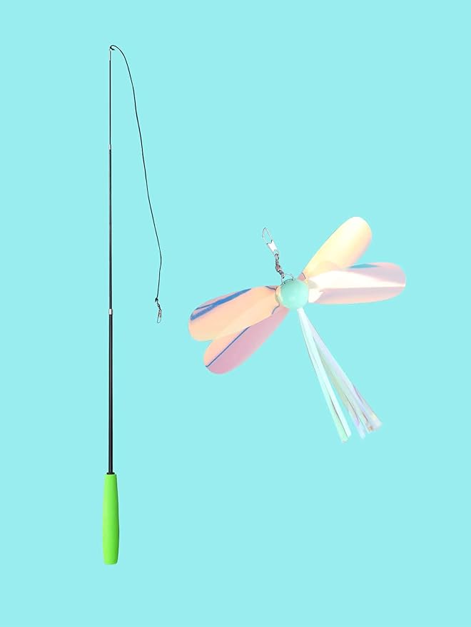 QWINEE 1pc Dragonfly Cat Teaser Wand Toys Interactive Cat Toy for Indoor Cats Kitty Kitten Green One Size