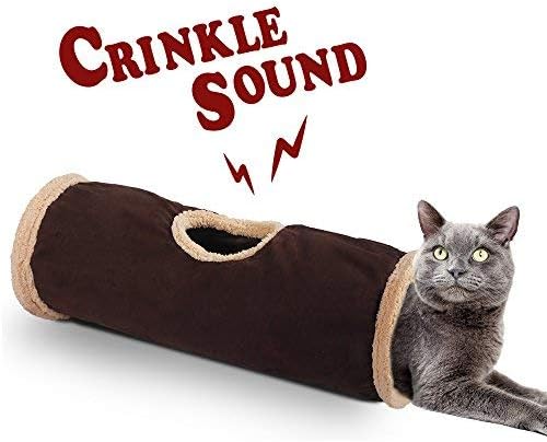 ALL FOR PAWS Cat Toys Cat Tunnel and Cat Cube Collapsible Kitten Indoor Toys Crinkle Cat Tunnel Cat Toys (Lambswool),You Will Receive Either a Brown or Gray or tan Toy