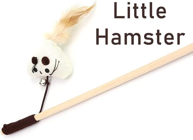 Cat Teaser 3 PCS Interactive Cat Toys Set Mouse Hamster Balloon 16 inch (40 cm) Sturdy Natural Wood Rod Organic Hemp Cord Feather Elastic Rope Small Bell Catnip Lollipop