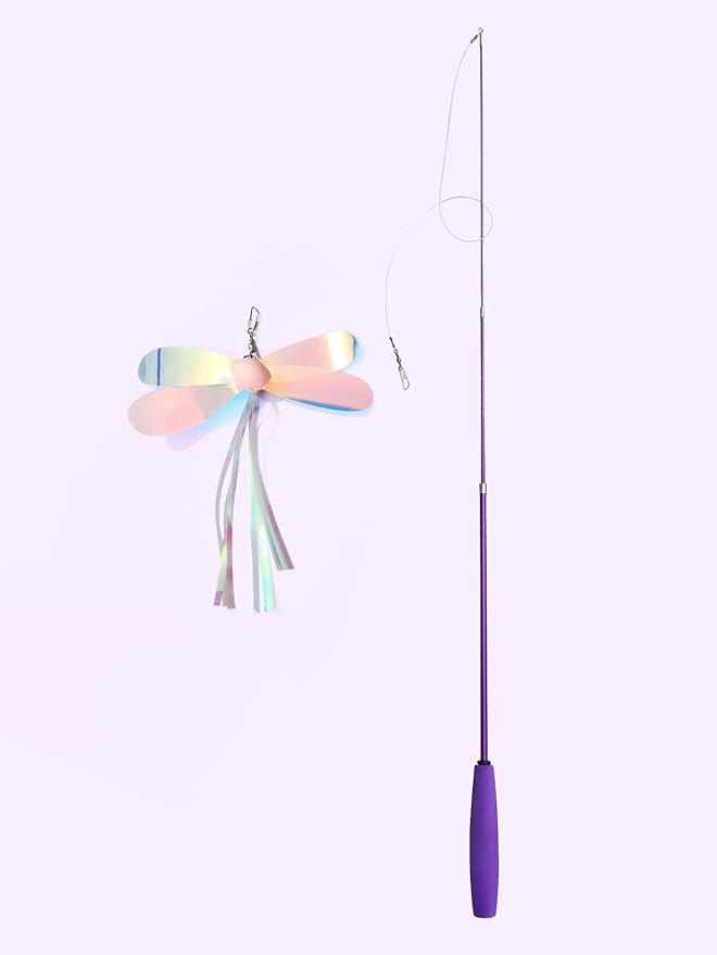 QWINEE 1pc Dragonfly Cat Teaser Wand Toys Interactive Cat Toy for Indoor Cats Kitty Kitten Purple One Size