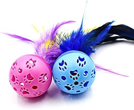 BeeSpring Cat Balls Interactive Cat Toy Cat Feather Balls with Loud Bell Inside (2Pcs - Red, Blue)