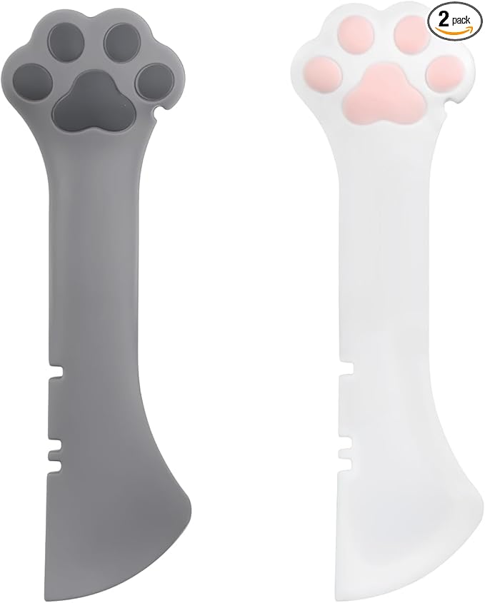 BOXOB 2pcs Pet Food Can Spoon, Silicone Dog Food Can Opener Cute Dog Cat Paw Scoop for Wet Food Pet Can Spatula Multifunctional Mixing Spoon for Cat Dog Wet Dry Canned Food Pet Supplies (White, Grey)
