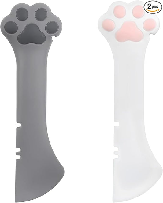 BOXOB 2pcs Pet Food Can Spoon, Silicone Dog Food Can Opener Cute Dog Cat Paw Scoop for Wet Food Pet Can Spatula Multifunctional Mixing Spoon for Cat Dog Wet Dry Canned Food Pet Supplies (White, Grey)