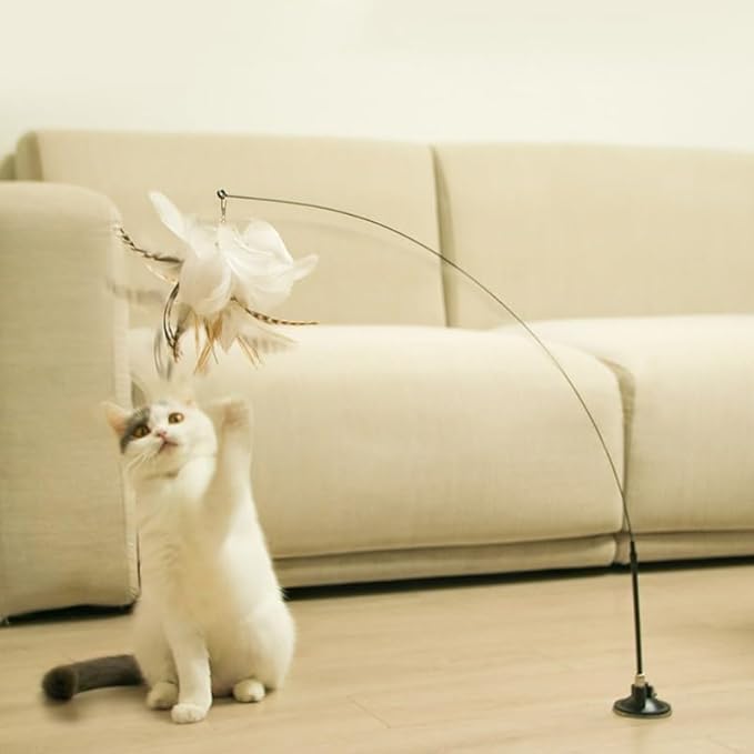 Powerful Suction Cup Handheld Teaser Wand Toy, Cat Feather Toys Interactive Cats - with Bell for Kitty Kitten Scratching Exercise Indoor