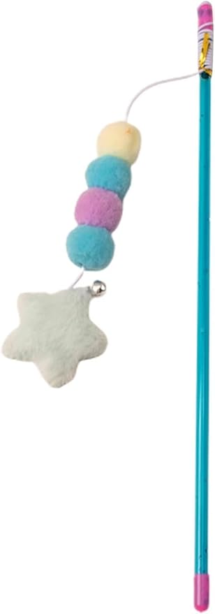 Pink Cat Stick Toy Elastic Rope Plush Ball Star Pendant Bite-Resistant Comfortable Grip Relieve Boredom Handmade Kitten Teaser Wand Cat Mice and Animals Toys