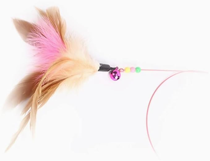 Lily and Prim's Cat Pet Toy Steel Wire Chaser Wand Teaser with Bell, Beads and Feather