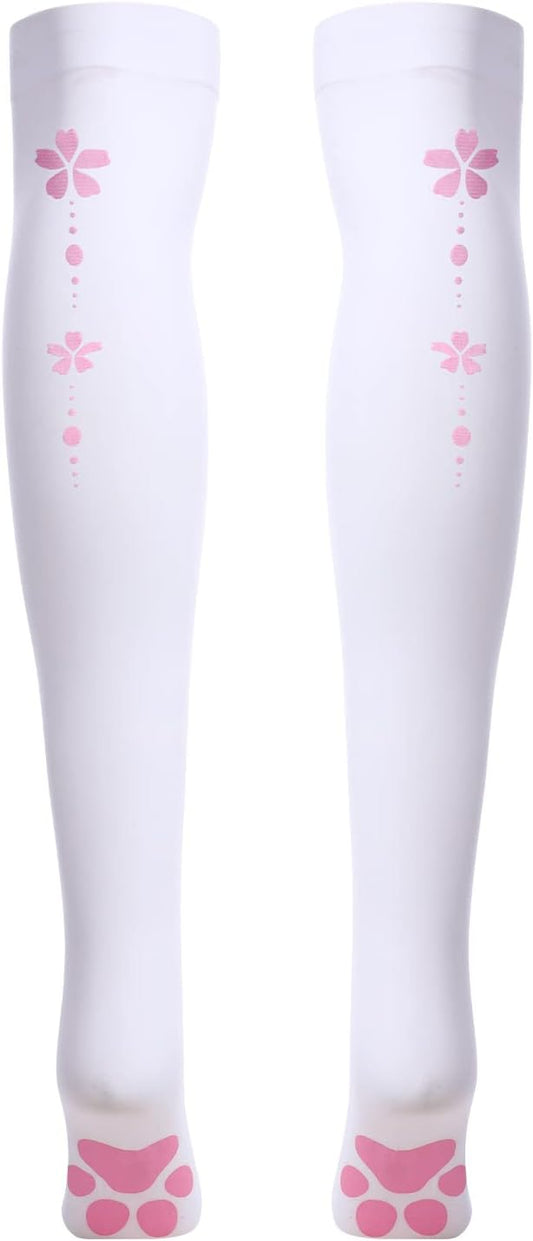 ABAFIP Women Cute Kawaii Cat Paw Print Thigh High Socks Kitten Claw Above Knee Sheer Hosiery Stockings