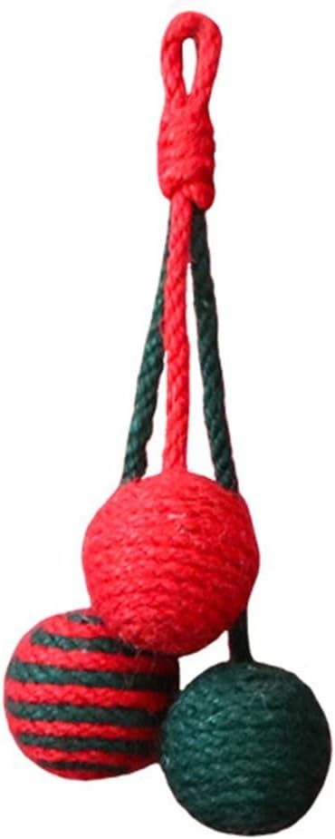 MiOYOOW Cat Toy Sisal Ball, Tricolor Hanging Cat Balls Handmade Cat Scratcher Ball Interactive Toy for Indoor Cats Kittens