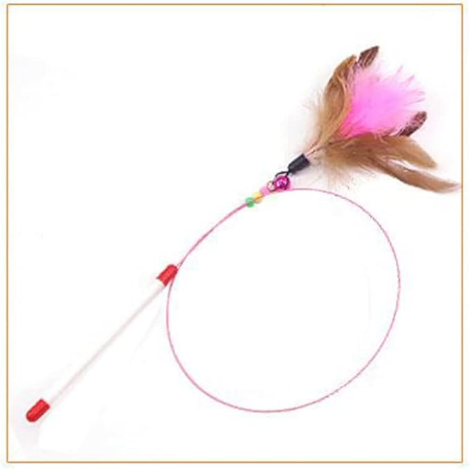 Cat Feather Toy Fishing Pole Toys, Interactive Cat Toys Wand, Bundle of 2 Pack Pet Cat Kitten Chaser Teaser Wire Wand with Bell Beads for Cat Exercise Play Fun